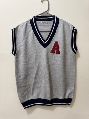 Men's Gray V-Neck Sweater Vest with Red 'A' Patch